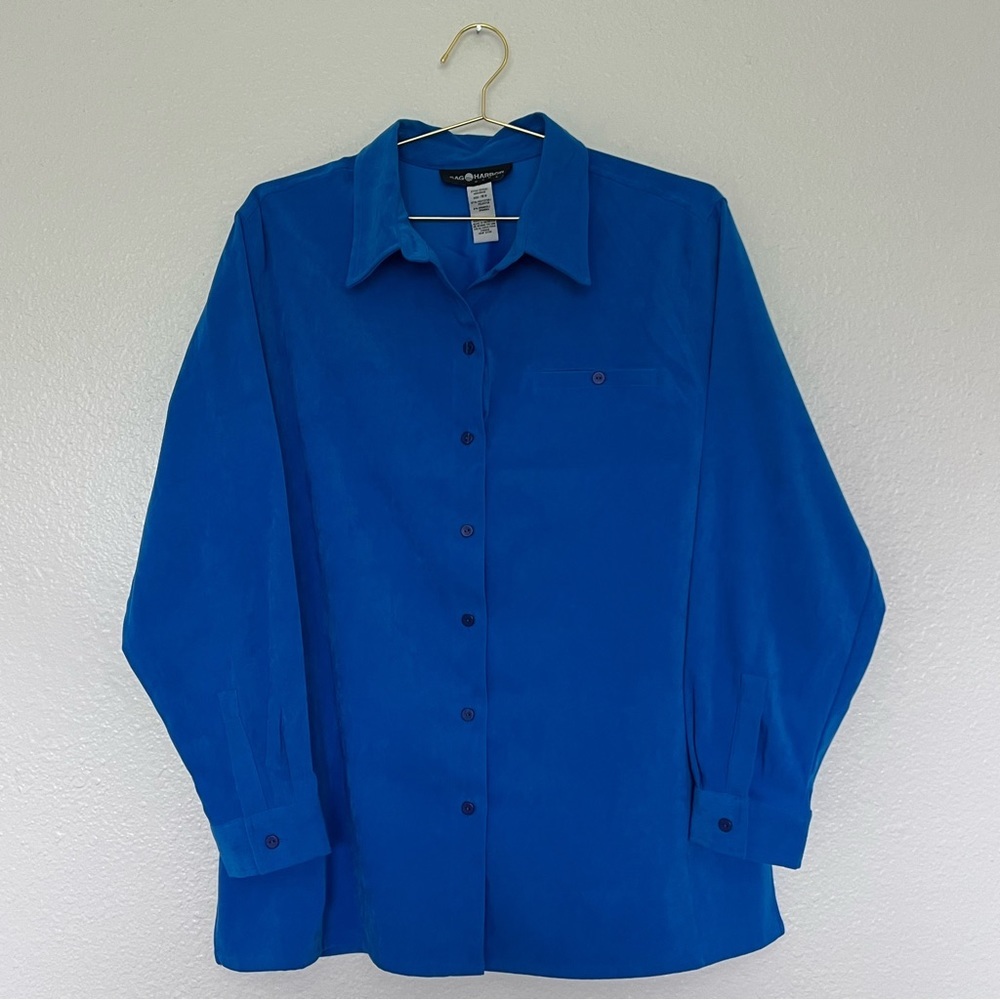 SAG HARBOR Vintage Suede-Like Button Down in Cobalt Blue SZ 18W